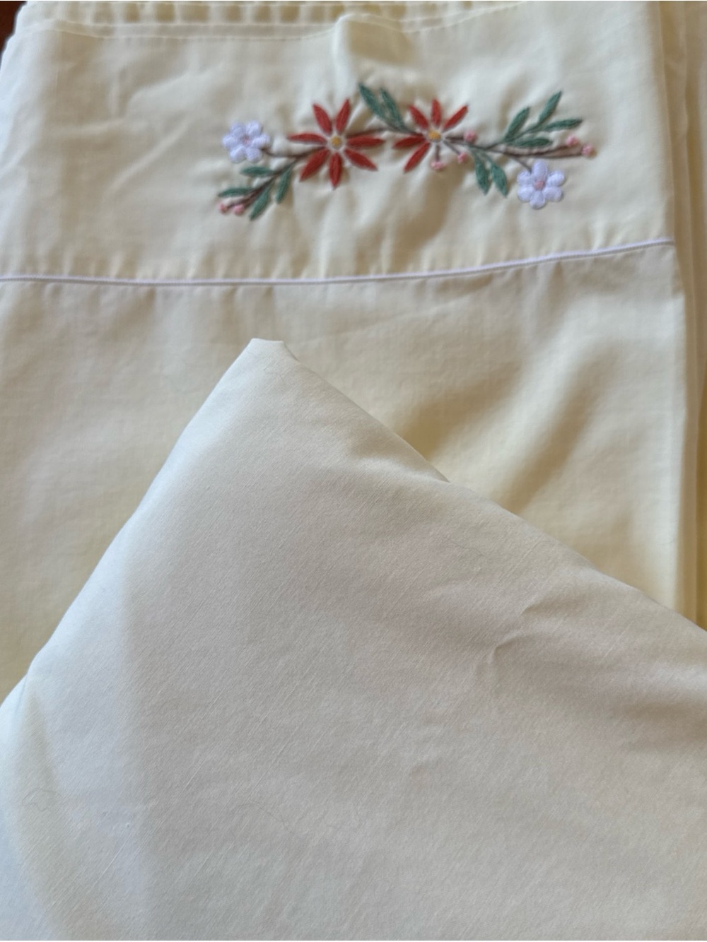 Vintage Lady Pepperell Double Full Sheet Set Yellow Embroidered Floral Made USA
